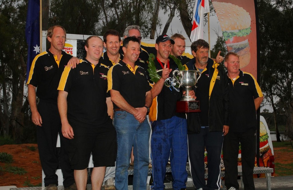 ’The boys’ - smiles all round at the world championship trophy presentation - left to right they are Gary, Kane, engine builder Norm McMillan, Graeme, Shaun, Derek Marland (Troy’s father), Troy Marland, Jared, Brasso and Michael. - Troy Marland © All Race Photography